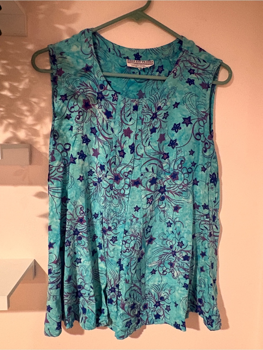 Turquoise Star Print Women’s Sleeveless Blouse M